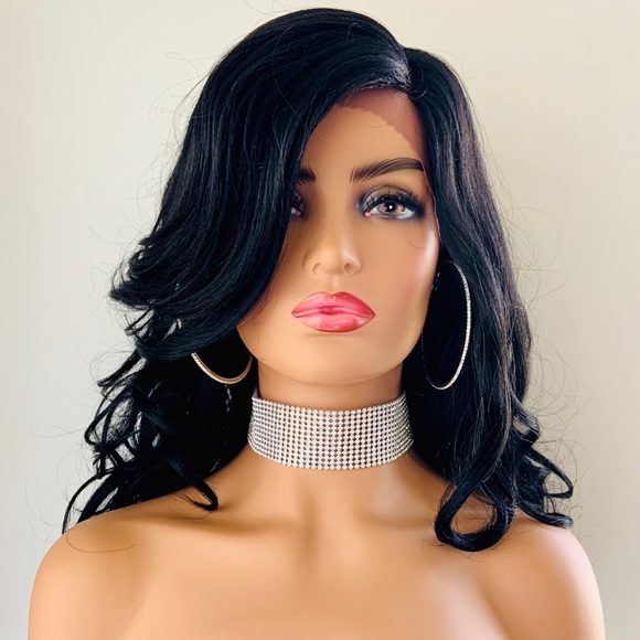 Black Loose Curl 22” Premium Synthetic Fiber Lace Front Wig / So Pretty! - Picture 5 of 6